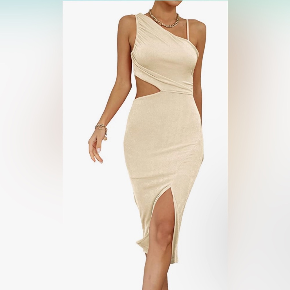 LYANER Women's One Shoulder Ruched Cut Out Split Slit Hem
